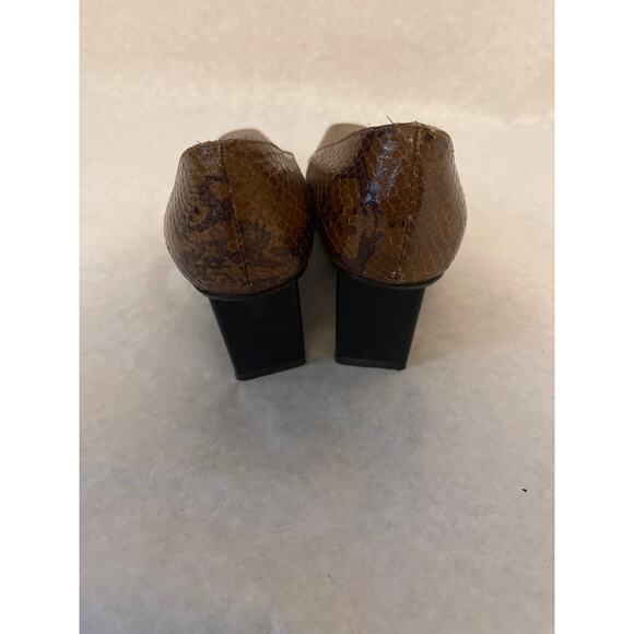 Juliana Leather Hollow Wedge Vintage Size 7.5 M Brown Snake Print Womens Pump - Picture 7 of 11